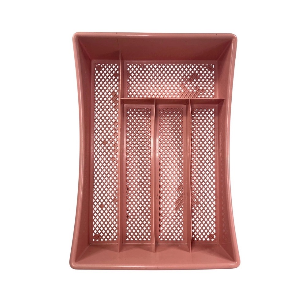 Vintage Pink Plastic Silverware Drawer Organizer 5 Compartment Lattice Tray